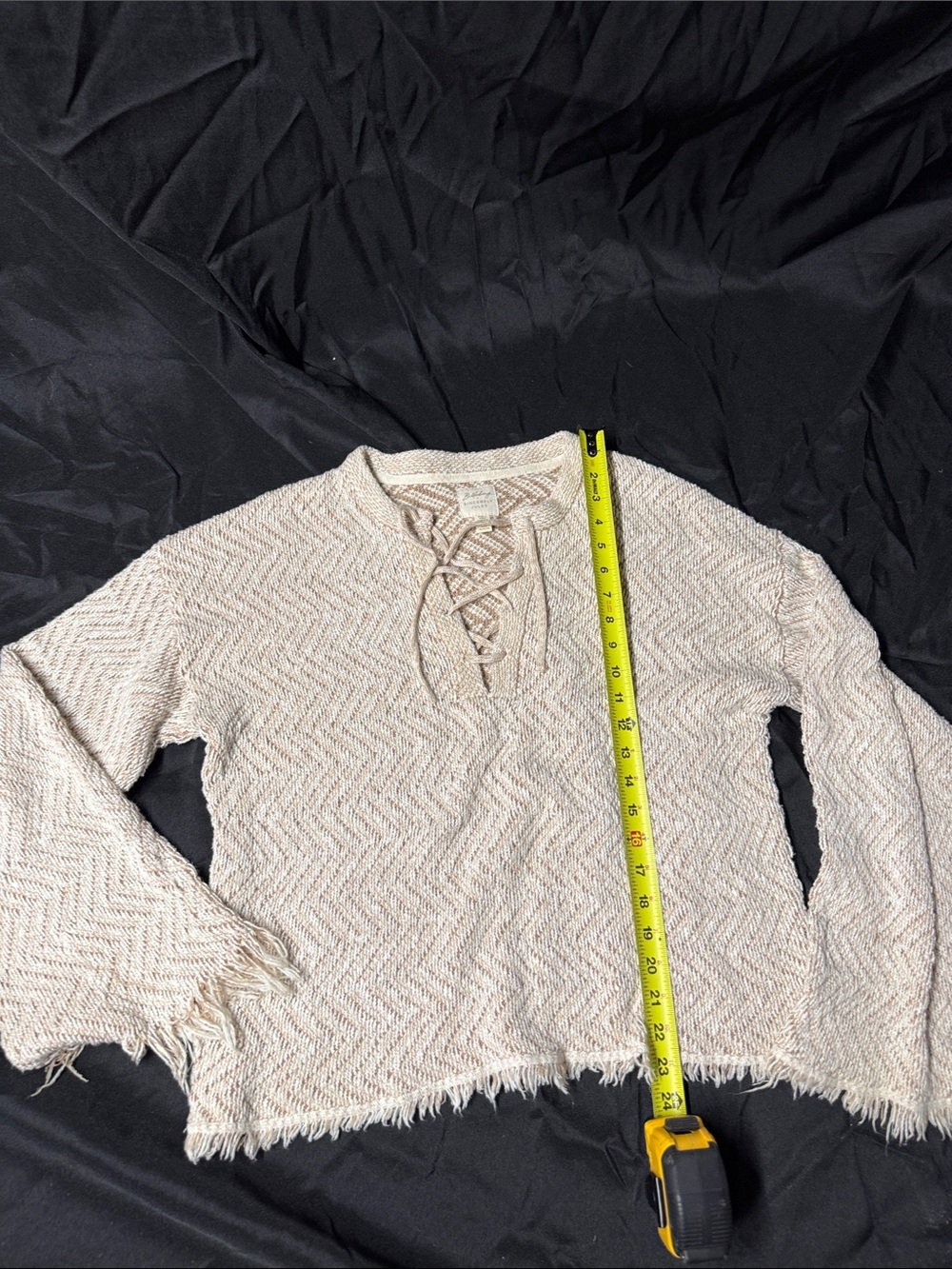 Billabong Lace-Up Fringe Hem Women’s Sweater - Cream size medium